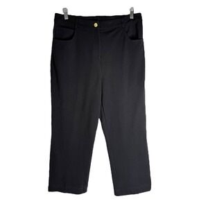 St John Pants Womens 10 Black Wide Leg‎ Cropped High Rise Stretch Designer USA
